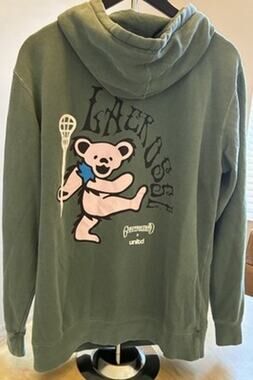 Lacrosse Grateful Dead Bear Sporty grunge skater Hoodie Green Y2K Unltd RARE M